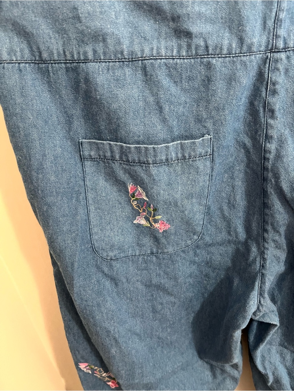 Vintage Embroidered Floral Denim Overalls - Cottage Core - Picture 4 of 6